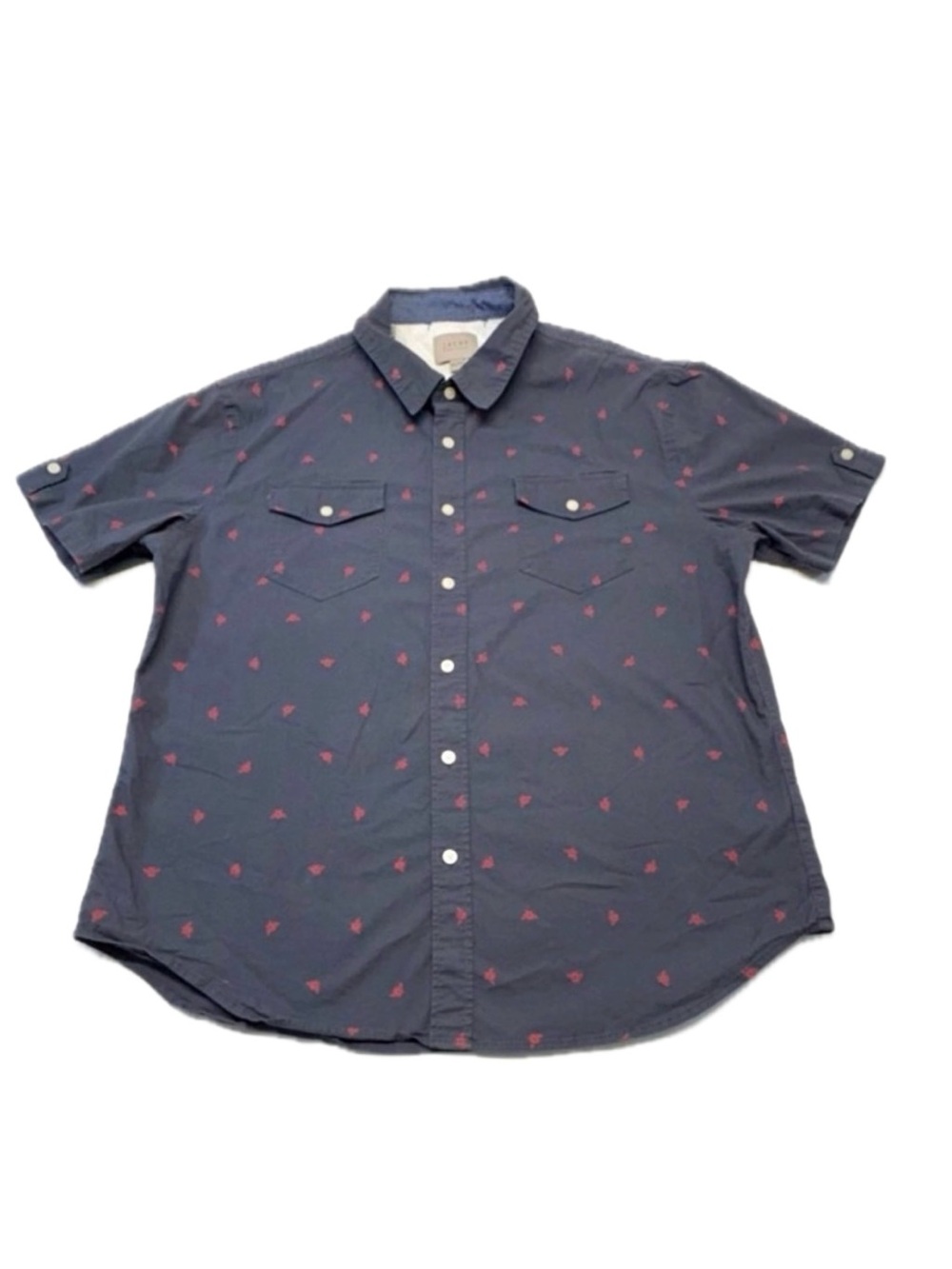 JACHS New York Blue Red Bee Print Short Sleeve Button Down Shirt Size XL